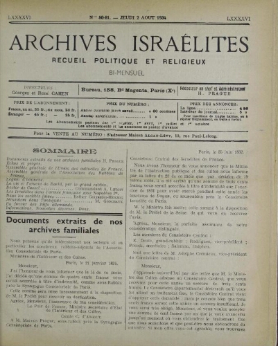 Archives israélites de France. Vol.96 N°80-81 (02 août 1934)